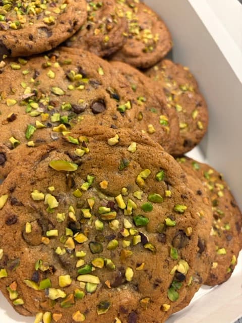 Brown Butter Pistachio Cream Chocolate Chip Cookies · Cookies · Just Because <3